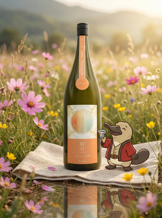 Label of Kankiku Special-Yell sake, featuring the modern colorful design, premium boutique Japanese sake delivery Australia.