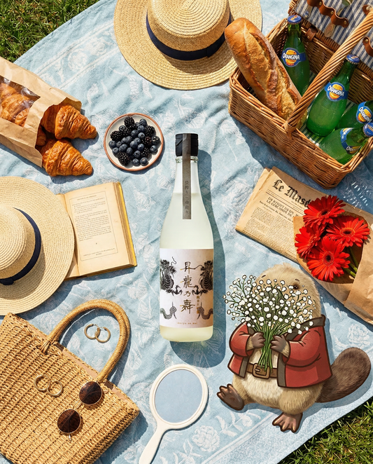 Loboz the platypus in a minimalist modern art gallery setting with Shoryu No Mai White Label, illustrating the contemporary luxury of the brand for Love My Booze.
