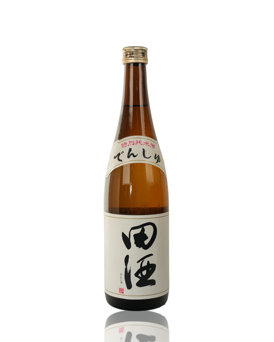 Denshu Tokubetsu Junmai 720ml bottle with iconic green and white label, rare authentic Japanese rice-forward sake available at Love My Booze Australia.