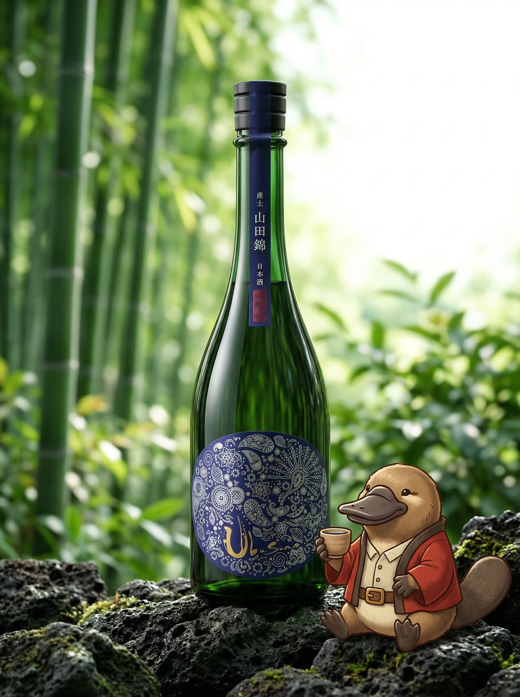 Close-up of the Ubusuna Gonoujou label, highlighting artisanal natural farming sake from Kumamoto, luxury liquor delivery Melbourne and Sydney.
