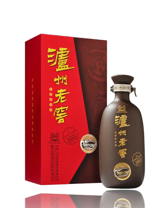Bottle and packaging of a traditional Chinese liquor with red box and brown bottle.