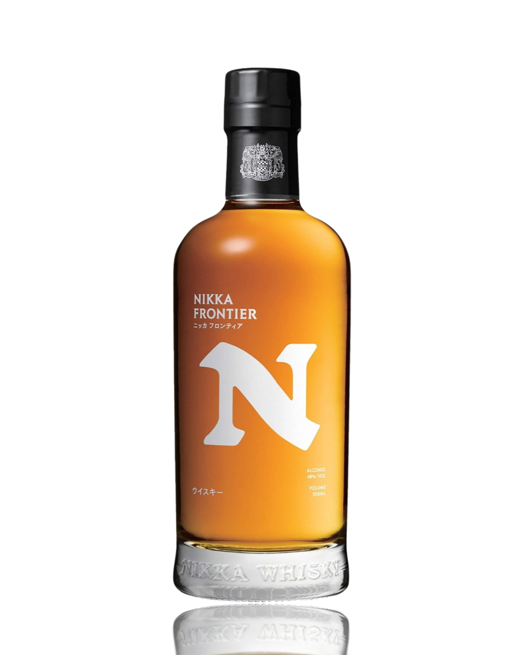 Nikka Frontier whiskey bottle on a white background