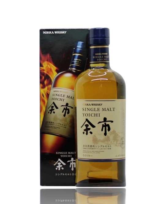 Nikka Whisky Single Malt Yoichi bottle with packaging on a white background