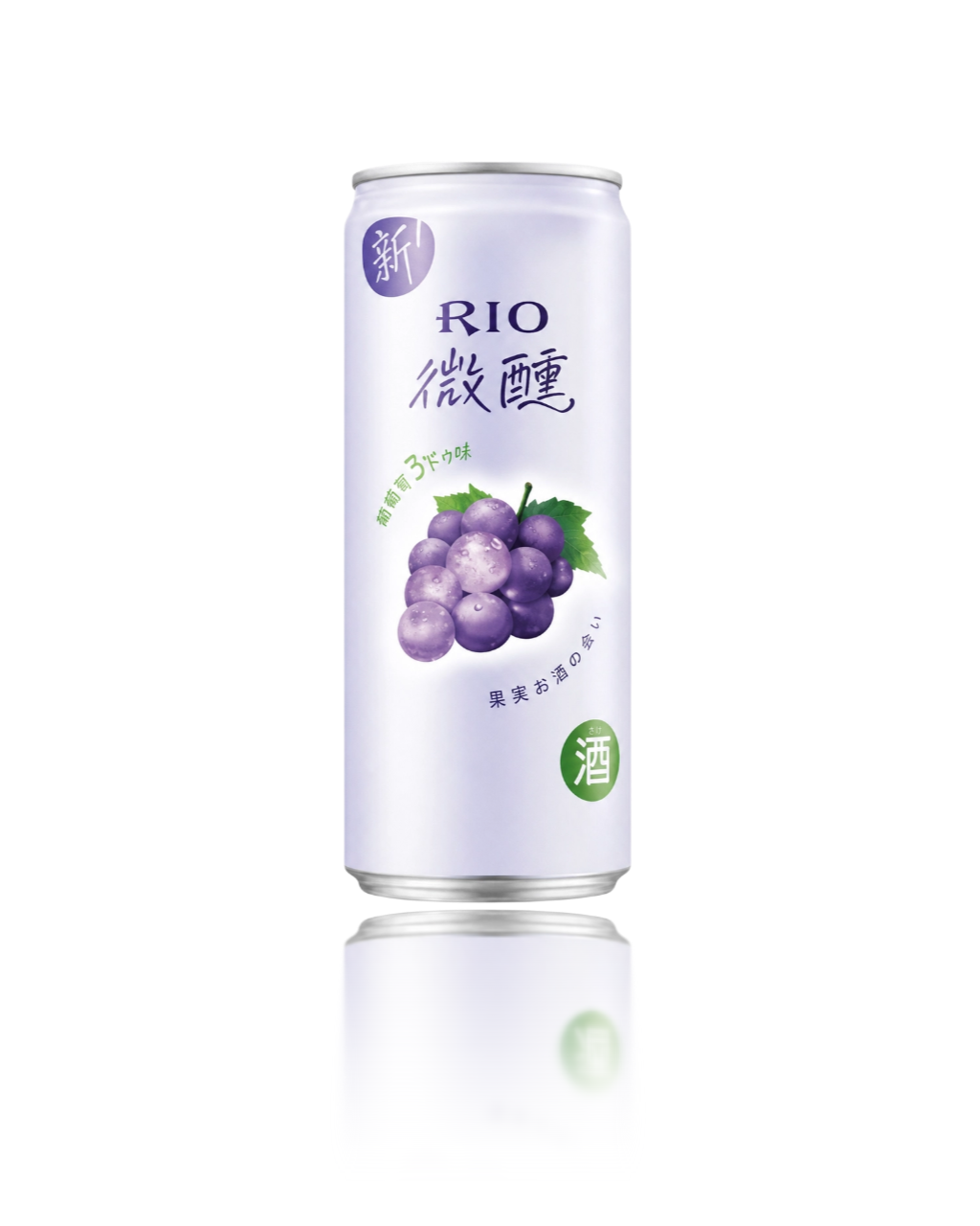A can of RIO Grape & Brandy flavored cocktail featuring a rich purple design with illustrations of dark purple grapes.