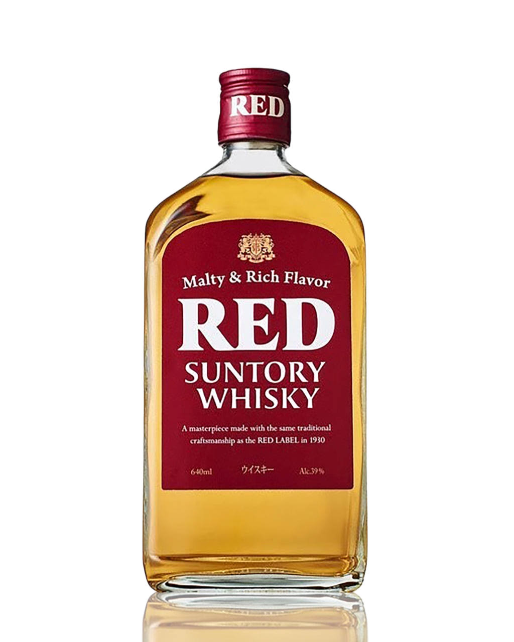 Bottle of Suntory Red Whisky on a white background