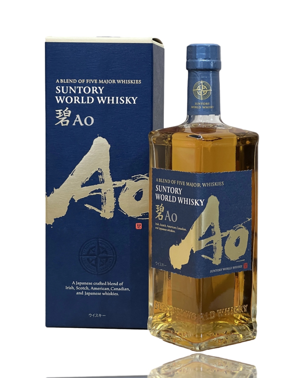 Suntory World Whisky Ao bottle and packaging on a white background