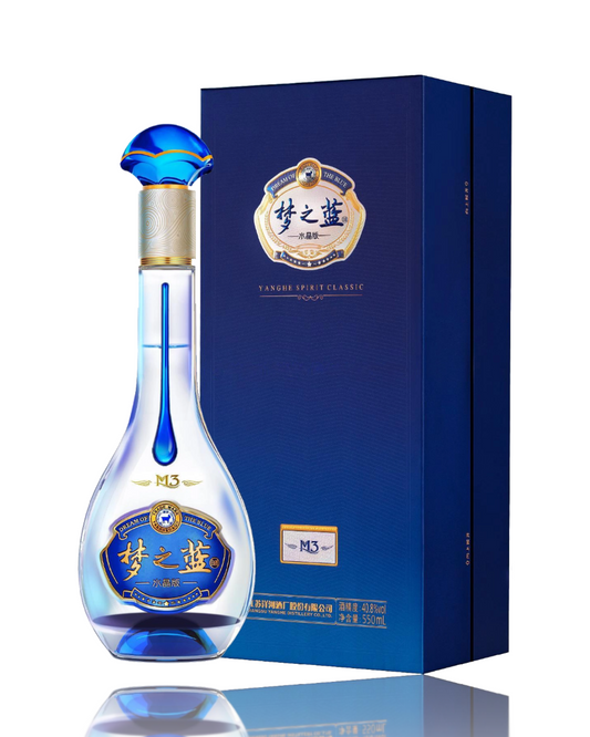 Blue bottle and box with 'M3' branding on a white background