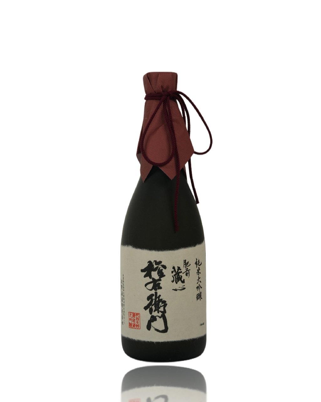 Front view of the prestigious Hizenkuragokoro Junmai Daiginjo Gonemon 720ml bottle on a clean white background, ultra-premium 35% polished Saga sake available at Love My Booze Australia.