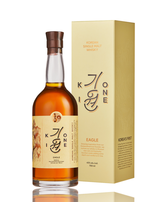 Ki One Eagle Edition Korean Single Malt Whisky matured in Bourbon Casks, premium bottle and packaging available at Love My Booze Australia.