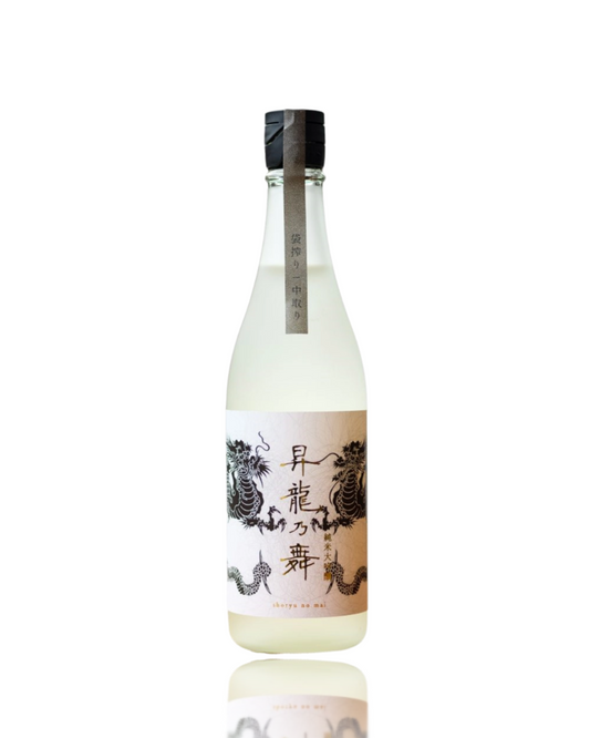 Front shot of Shoryu No Mai Junmai Daiginjo White Label 720ml, a minimalist and elegant premium sake symbolizing prosperity, available at Love My Booze Australia