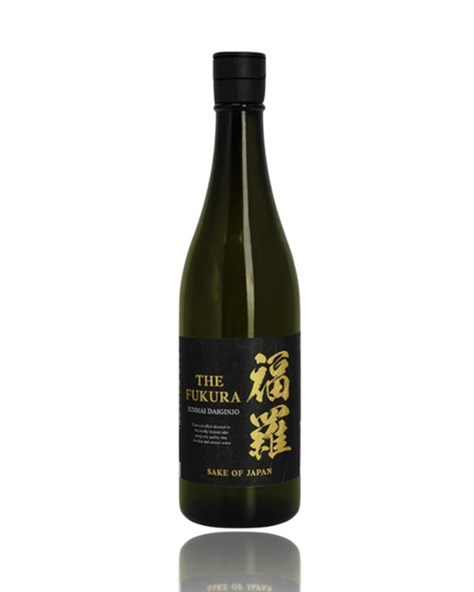 Front view of The Fukura Junmai Daiginjo 720ml bottle, a premium sake symbolizing abundance and joy, available at Love My Booze Australia.
